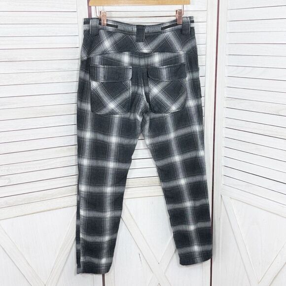Free People City Slouch Plaid Flannel Utility Pants Grey White 4 - Picture 4 of 15